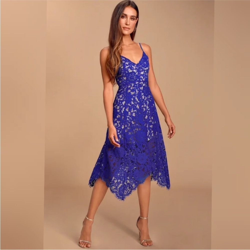 Lulus Blue Lace Midi Dress
